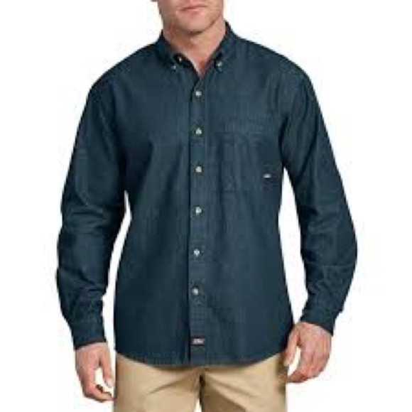Dickies Heavyweight Shirt Mens XXL 2XL Long Sleeve Denim Work Button Down Cotton - Picture 1 of 12